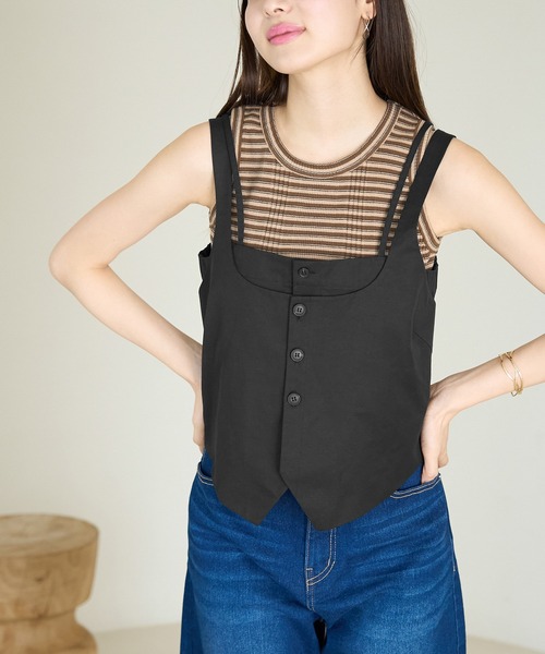 ROPE' PICNIC（ロペピクニック）の「レイヤードキャミソールジレ（キャミソール・レディース・キナリ/ブラック・38）」の7枚目の写真