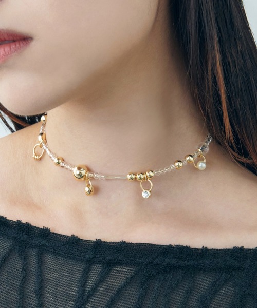 【CAD】フリルネックレス ビーズネックレス ビーズ ゴールド　パーティー フリルビーズネックレス / ビーズ / ゴールド・シルバーロング