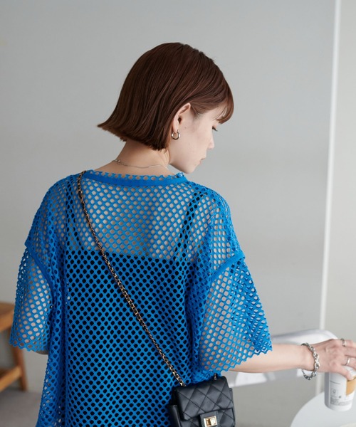 WEB限定】パイピングメッシュオーバーT（Tシャツ/カットソー