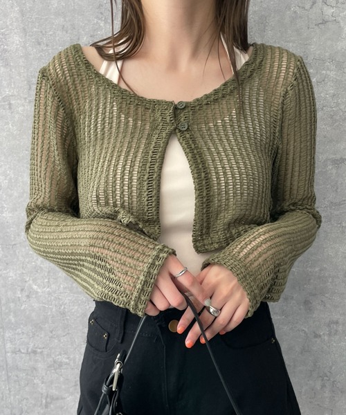 dispark（ディスパーク）の「DISPARK/ホルターネックキャミSETカーデ（カーディガン/ボレロ・レディース・アイボリー/カーキ・FREE）」の7枚目の写真