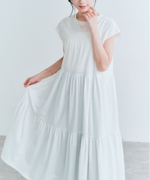 kirakiraShop（キラキラショップ）の「ティアード カットソー ワンピース（ワンピース・レディース・ミント/ブルー/オフホワイト/ブラック/チャコール・M/L）」の7枚目の写真