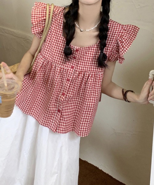 HALEY PESCA（ヘーリーペスカ）の「HALEY PESCA/スクエアネック　チェックフリルブラウス（シャツ/ブラウス・レディース・ブラック/レッド・SMALL/MEDIUM/LARGE）」の20枚目の写真
