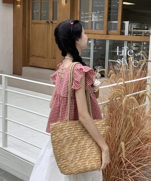 HALEY PESCA（ヘーリーペスカ）の「HALEY PESCA/スクエアネック　チェックフリルブラウス（シャツ/ブラウス・レディース・ブラック/レッド・SMALL/MEDIUM/LARGE）」の18枚目の写真