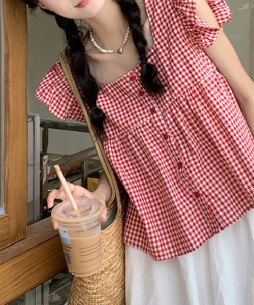 HALEY PESCA（ヘーリーペスカ）の「HALEY PESCA/スクエアネック　チェックフリルブラウス（シャツ/ブラウス・レディース・ブラック/レッド・SMALL/MEDIUM/LARGE）」の17枚目の写真