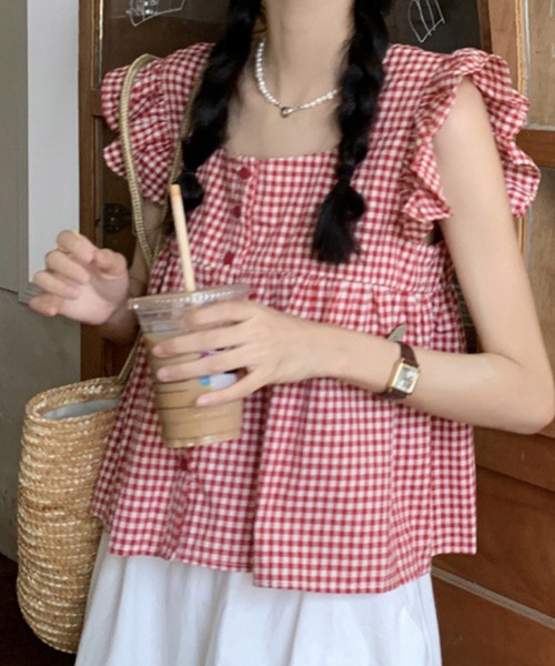 HALEY PESCA（ヘーリーペスカ）の「HALEY PESCA/スクエアネック　チェックフリルブラウス（シャツ/ブラウス・レディース・ブラック/レッド・SMALL/MEDIUM/LARGE）」の16枚目の写真