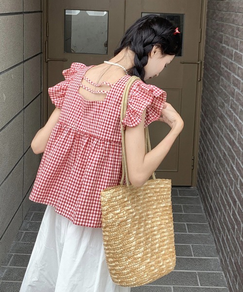 HALEY PESCA（ヘーリーペスカ）の「HALEY PESCA/スクエアネック　チェックフリルブラウス（シャツ/ブラウス・レディース・ブラック/レッド・SMALL/MEDIUM/LARGE）」の13枚目の写真