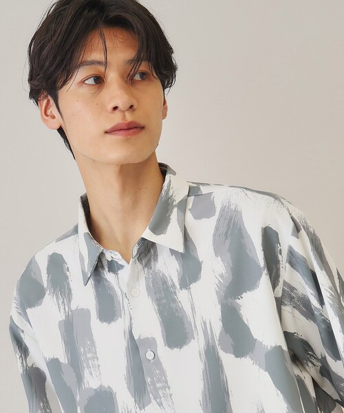 THE SHOP TK （ザ ショップ ティーケー ）の「◆【10色展開】プリントデザインシャツ チェック／ブロッキング／マーブル／ブラシアート（シャツ/ブラウス・メンズ・アイボリー系1/ホワイト系6/チャコールグレー/ホワイト系3/ブラック系2/ネイビー系2/ホワイト系5/ブラック系4/チャコール/ブラック系5・02/03/04）」の2枚目の写真