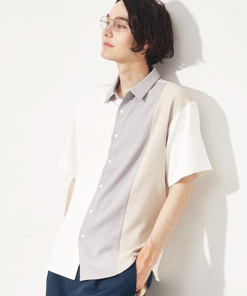 THE SHOP TK （ザ ショップ ティーケー ）の「◆【10色展開】プリントデザインシャツ チェック／ブロッキング／マーブル／ブラシアート（シャツ/ブラウス・メンズ・アイボリー系1/ホワイト系6/チャコールグレー/ホワイト系3/ブラック系2/ネイビー系2/ホワイト系5/ブラック系4/チャコール/ブラック系5・02/03/04）」の3枚目の写真