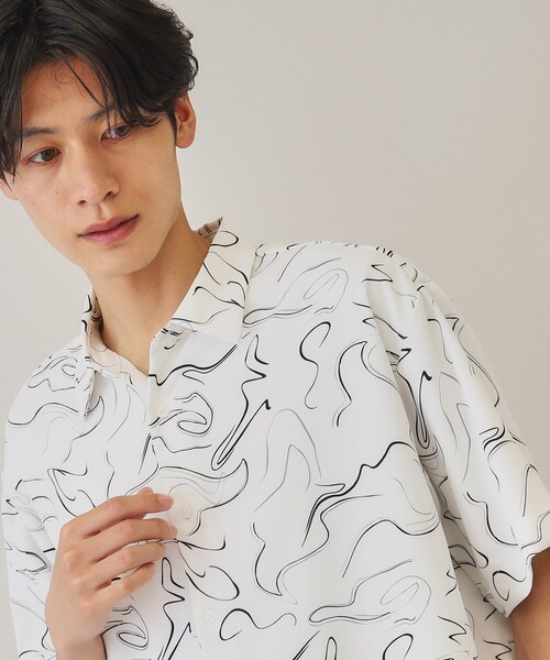 THE SHOP TK （ザ ショップ ティーケー ）の「◆【10色展開】プリントデザインシャツ チェック／ブロッキング／マーブル／ブラシアート（シャツ/ブラウス・メンズ・アイボリー系1/ホワイト系6/チャコールグレー/ホワイト系3/ブラック系2/ネイビー系2/ホワイト系5/ブラック系4/チャコール/ブラック系5・02/03/04）」の4枚目の写真
