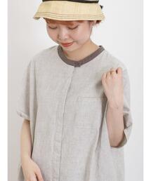 Samansa Mos2 | 【クールコットン】柄アソートクレリック袖タックブラウス(シャツ/ブラウス)