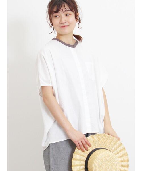 Samansa Mos2(サマンサ モスモス)の「【クールコットン/接触冷感】柄アソートクレリック袖タックブラウス(シャツ/ブラウス・レディース・ブラウン/グレー/チャコールグレー/オフホワイト・F)」の2枚目の写真