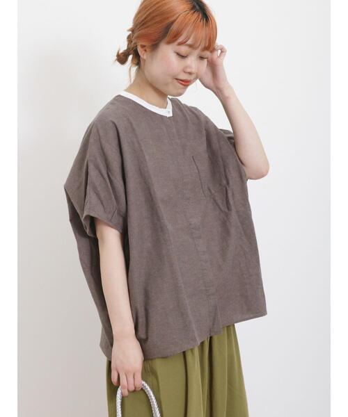 Samansa Mos2(サマンサ モスモス)の「【クールコットン/接触冷感】柄アソートクレリック袖タックブラウス(シャツ/ブラウス・レディース・ブラウン/グレー/チャコールグレー/オフホワイト・F)」の3枚目の写真