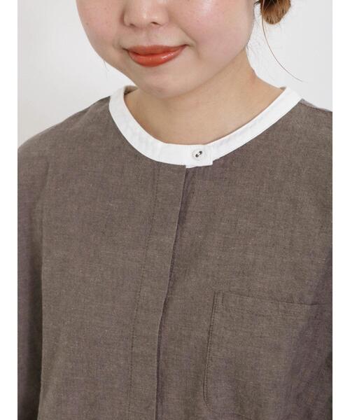 Samansa Mos2(サマンサ モスモス)の「【クールコットン/接触冷感】柄アソートクレリック袖タックブラウス(シャツ/ブラウス・レディース・ブラウン/グレー/チャコールグレー/オフホワイト・F)」の10枚目の写真