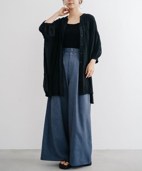 refinedworks（リファインドワークス）の「【refinedworks】デニム見えするボリュームハイウエストバギーパンツ！（デニムパンツ・レディース・ネイビー/ブラック・FREE）」の14枚目の写真