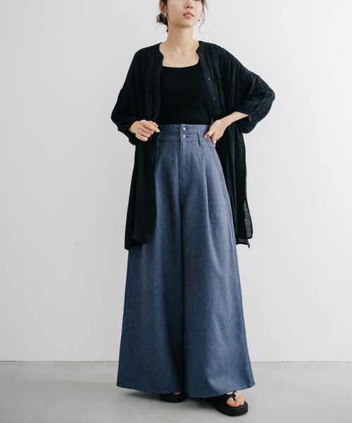 refinedworks（リファインドワークス）の「【refinedworks】デニム見えするボリュームハイウエストバギーパンツ！（デニムパンツ・レディース・ネイビー/ブラック・FREE）」の12枚目の写真