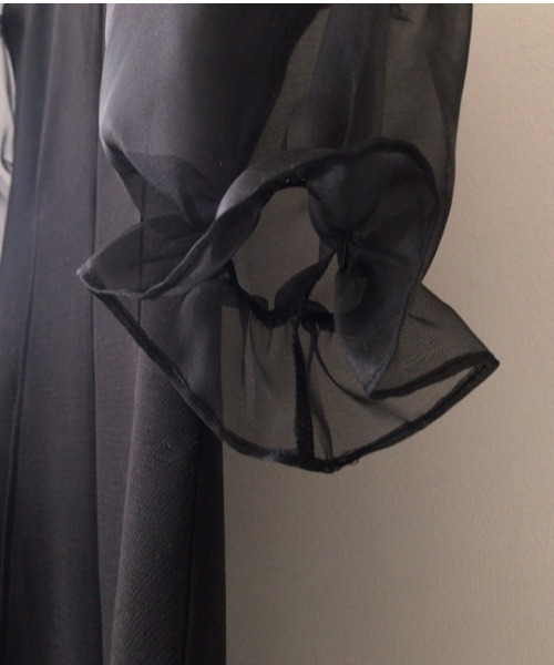 セール】YUGA_YGMC シアースリーブ ブラックドレスワンピース（ドレス