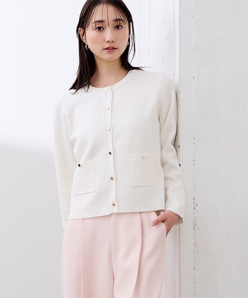 ゴールド釦ポケットデザインニットジャケット（カーディガン/ボレロ