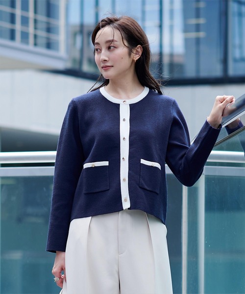 UR'S（ユアーズ）の「ゴールド釦ポケットデザインニットジャケット（カーディガン/ボレロ・レディース・ブラック/ブルー系その他/ホワイト/ベージュ系その他・M/MT）」の13枚目の写真