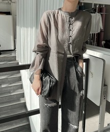 shirring pattern band collar sheer BL