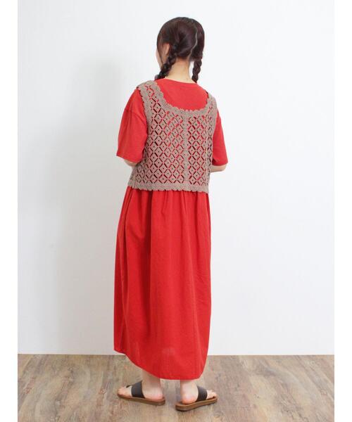 Samansa Mos2（サマンサ モスモス）の「◎ウエストギャザー切替ワンピース（ワンピース・レディース・ブルー/キナリ/ブラック/レッド・F）」の4枚目の写真