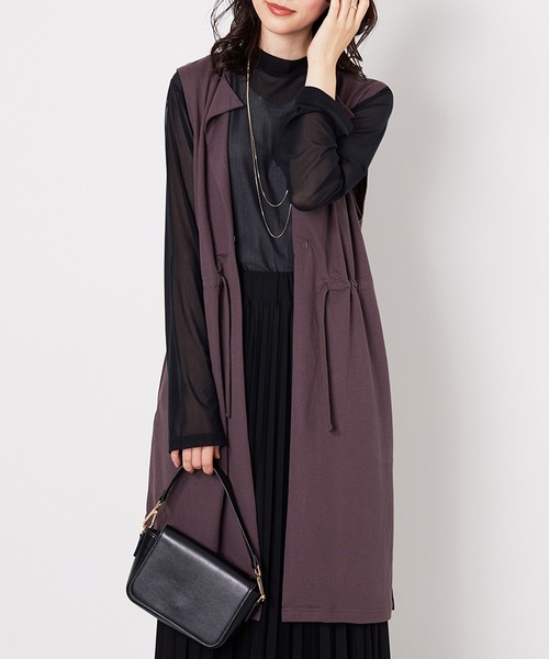 BELLUNA PLUS（ベルーナ）の「ドロスト使いポケット付ロングジレ（ベスト・レディース・ブラック/モカ・LARGE/X-LARGE/MEDIUM）」の2枚目の写真