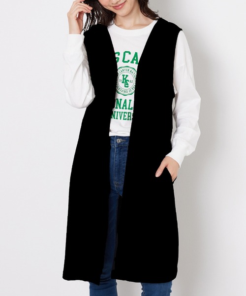 BELLUNA PLUS（ベルーナ）の「ドロスト使いポケット付ロングジレ（ベスト・レディース・ブラック/モカ・LARGE/X-LARGE/MEDIUM）」の3枚目の写真