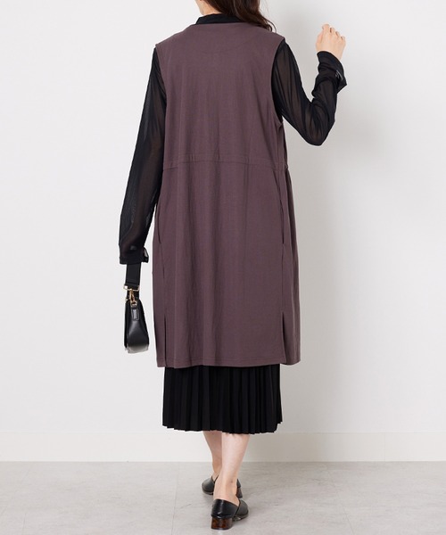 BELLUNA PLUS（ベルーナ）の「ドロスト使いポケット付ロングジレ（ベスト・レディース・ブラック/モカ・LARGE/X-LARGE/MEDIUM）」の6枚目の写真