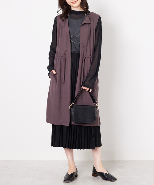 BELLUNA PLUS（ベルーナ）の「ドロスト使いポケット付ロングジレ（ベスト・レディース・ブラック/モカ・LARGE/X-LARGE/MEDIUM）」の4枚目の写真