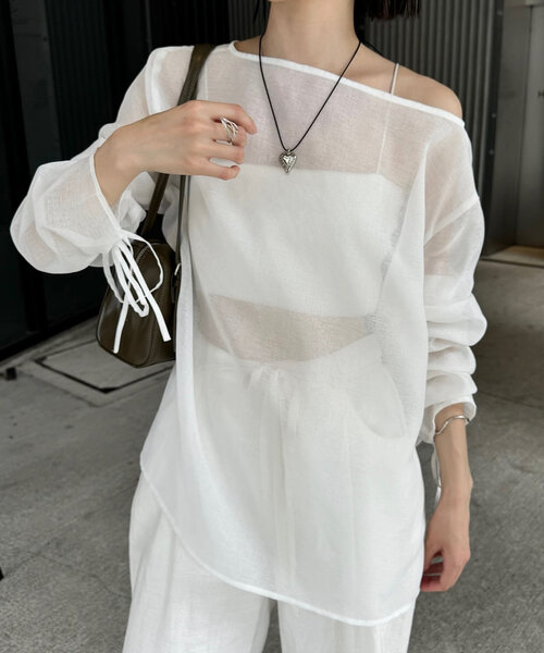 mystic（ミスティック）の「シアー袖ドロストプルオーバー（シャツ/ブラウス・レディース・カーキ/ブラック/ブルー/オフホワイト・FREE）」の5枚目の写真