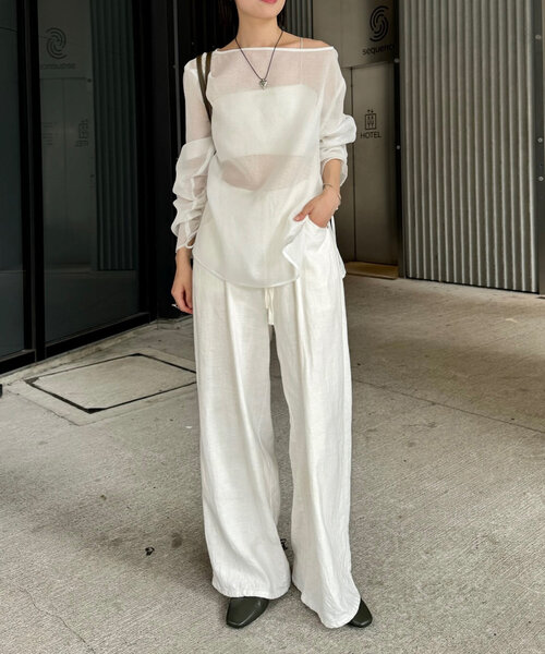 mystic（ミスティック）の「シアー袖ドロストプルオーバー（シャツ/ブラウス・レディース・カーキ/ブラック/ブルー/オフホワイト・FREE）」の7枚目の写真