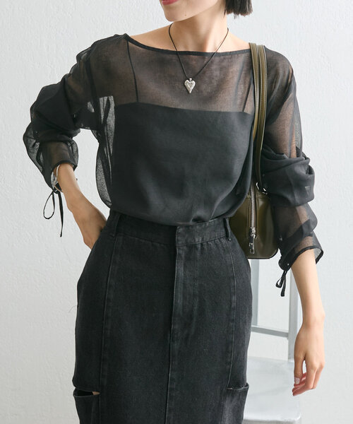 mystic（ミスティック）の「シアー袖ドロストプルオーバー（シャツ/ブラウス・レディース・カーキ/ブラック/ブルー/オフホワイト・FREE）」の16枚目の写真