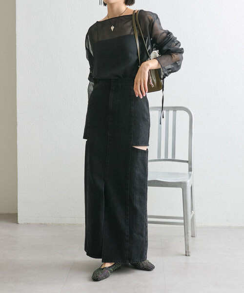 mystic（ミスティック）の「シアー袖ドロストプルオーバー（シャツ/ブラウス・レディース・カーキ/ブラック/ブルー/オフホワイト・FREE）」の19枚目の写真