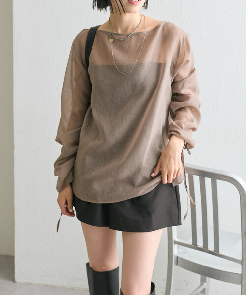 mystic（ミスティック）の「シアー袖ドロストプルオーバー（シャツ/ブラウス・レディース・カーキ/ブラック/ブルー/オフホワイト・FREE）」の21枚目の写真