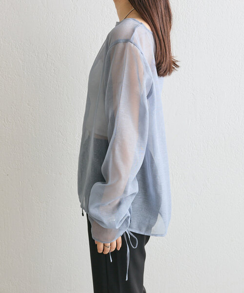 シャツ/ブラウス(長袖/七分) mystic - amiur // sleeve slit over shirt シアー袖ドロストプルオーバー（シャツ/ブラウス）｜mystic