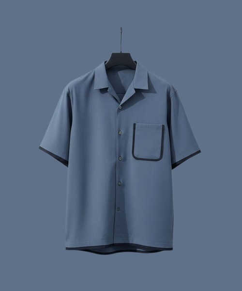 UNITED TOKYO(ユナイテッドトウキョウ)の「【残りわずか】SUMMER WOOL レイヤードシャツ |防臭性/吸湿性/ムレ防止/肌離れ/洗濯機可能(シャツ/ブラウス・メンズ・ブラック/オフホワイト/ライトブルーグレー・1/2)」の3枚目の写真