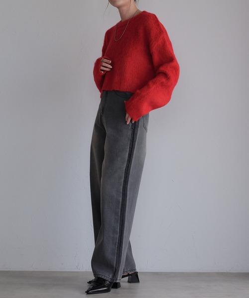 r.（アールドット）の「モヘアタッチニット　クロップドプルオーバー（ニット/セーター・レディース・チャコールグレー/アイボリー/グリーン/レッド/モカ/イエロー・FREE）」の7枚目の写真