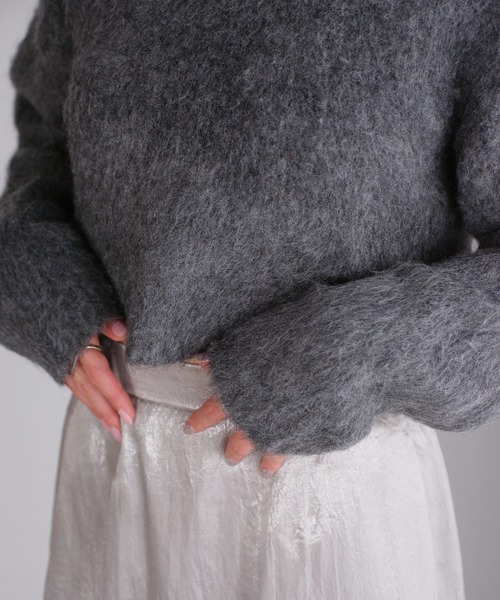 r.（アールドット）の「モヘアタッチニット　クロップドプルオーバー（ニット/セーター・レディース・チャコールグレー/アイボリー/グリーン/レッド/モカ/イエロー・FREE）」の15枚目の写真