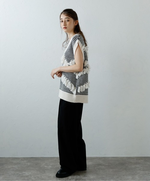 MINERTE】fringe design knit vest / フリンジデザインVネック