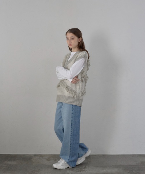 MINERTE】fringe design knit vest / フリンジデザインVネック