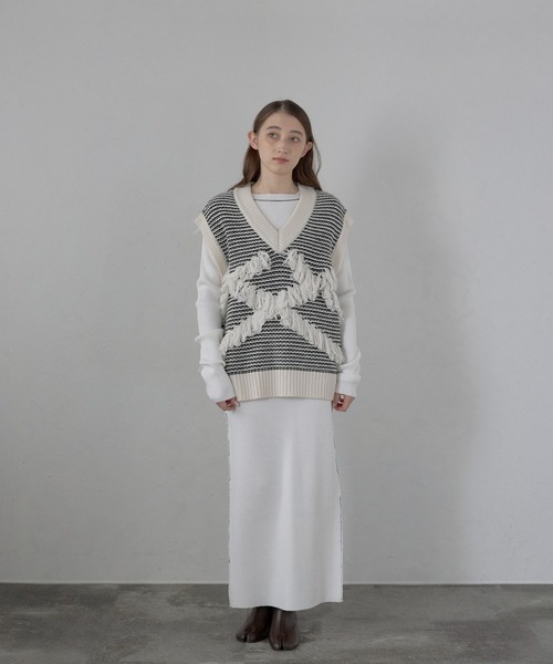セール】【MINERTE】fringe design knit vest / フリンジ