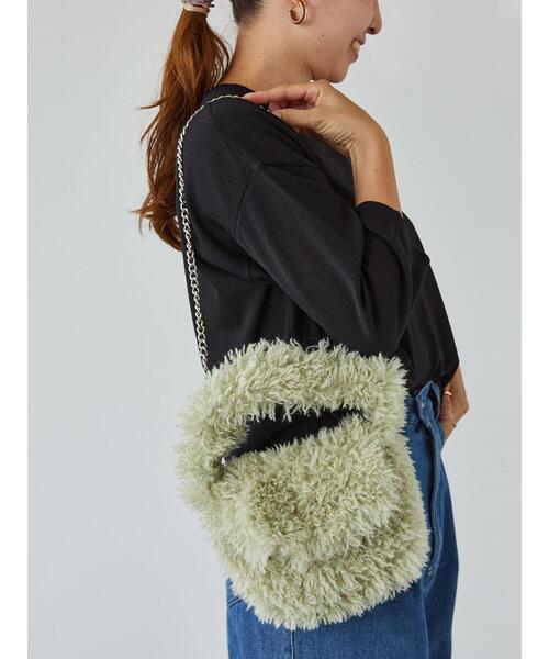 Lugnoncure（ルノンキュール）の「チェーン付フェイクファーバッグ（ハンドバッグ・レディース・ブラウン/オフホワイト/グリーン・F）」の4枚目の写真