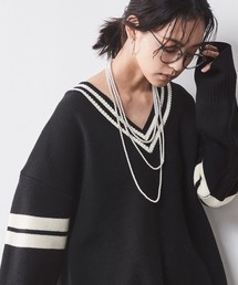 CHIC STYLE | 袖ラインVネックニットプルオーバー シックスタイル（大きいサイズ対応）(ニット/セーター)