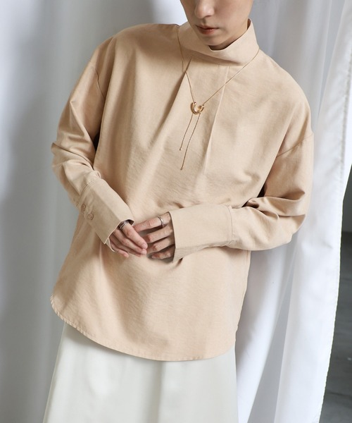 セール】ピーチスキンハイネックタックブラウス（シャツ/ブラウス