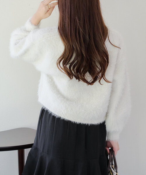 Another Branch olive des olive（アナザーブランチオリーブデオリーブ）の「ラメフェザーVネックカーディガン（カーディガン/ボレロ・レディース・アイボリー/ブラック/ピンク/ベージュ・FREE）」の16枚目の写真