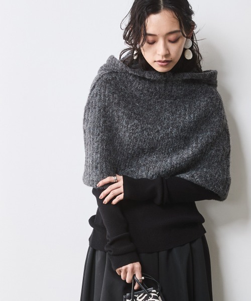 大きいサイズ レディース トップス フェイクファー付マントニット シックスタイル対応 CHIC STYLE ニット セーター フェイクファー付マントニット
