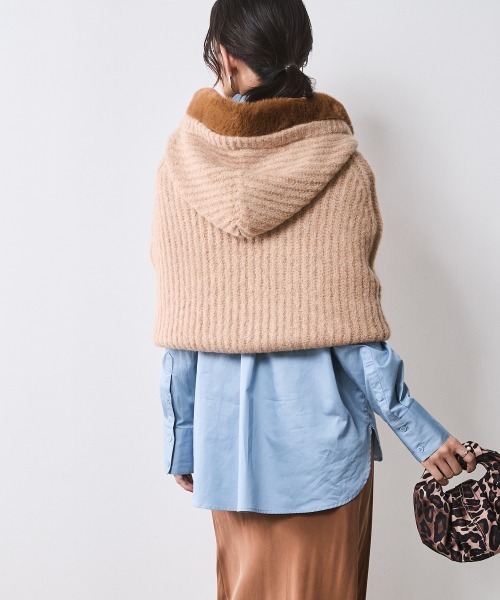 大きいサイズ レディース トップス フェイクファー付マントニット シックスタイル対応 CHIC STYLE ニット セーター フェイクファー付マントニット