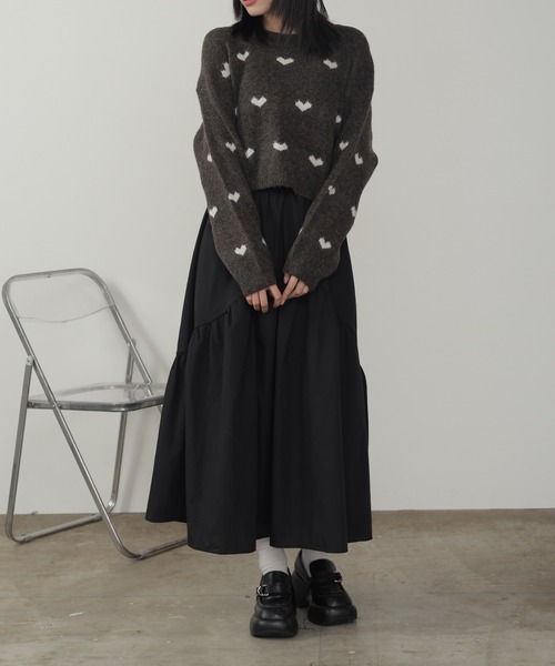 ROOPTOKYO(ループトウキョウ)の「ハート柄 クロップド丈 ニットプルオーバー(ニット/セーター・レディース・ホワイト/ブラウン/ピンク/グレー・FREE)」の8枚目の写真