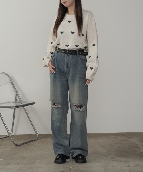 ROOPTOKYO(ループトウキョウ)の「ハート柄 クロップド丈 ニットプルオーバー(ニット/セーター・レディース・ホワイト/ブラウン/ピンク/グレー・FREE)」の22枚目の写真