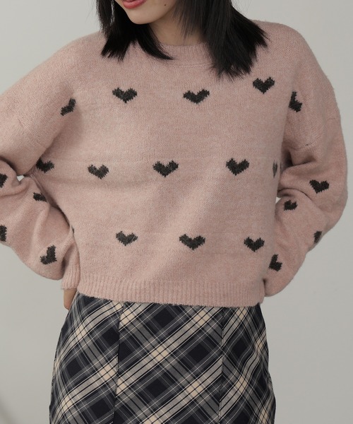 ROOPTOKYO(ループトウキョウ)の「ハート柄 クロップド丈 ニットプルオーバー(ニット/セーター・レディース・ホワイト/ブラウン/ピンク/グレー・FREE)」の11枚目の写真