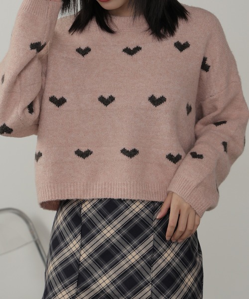 ROOPTOKYO(ループトウキョウ)の「ハート柄 クロップド丈 ニットプルオーバー(ニット/セーター・レディース・ホワイト/ブラウン/ピンク/グレー・FREE)」の10枚目の写真